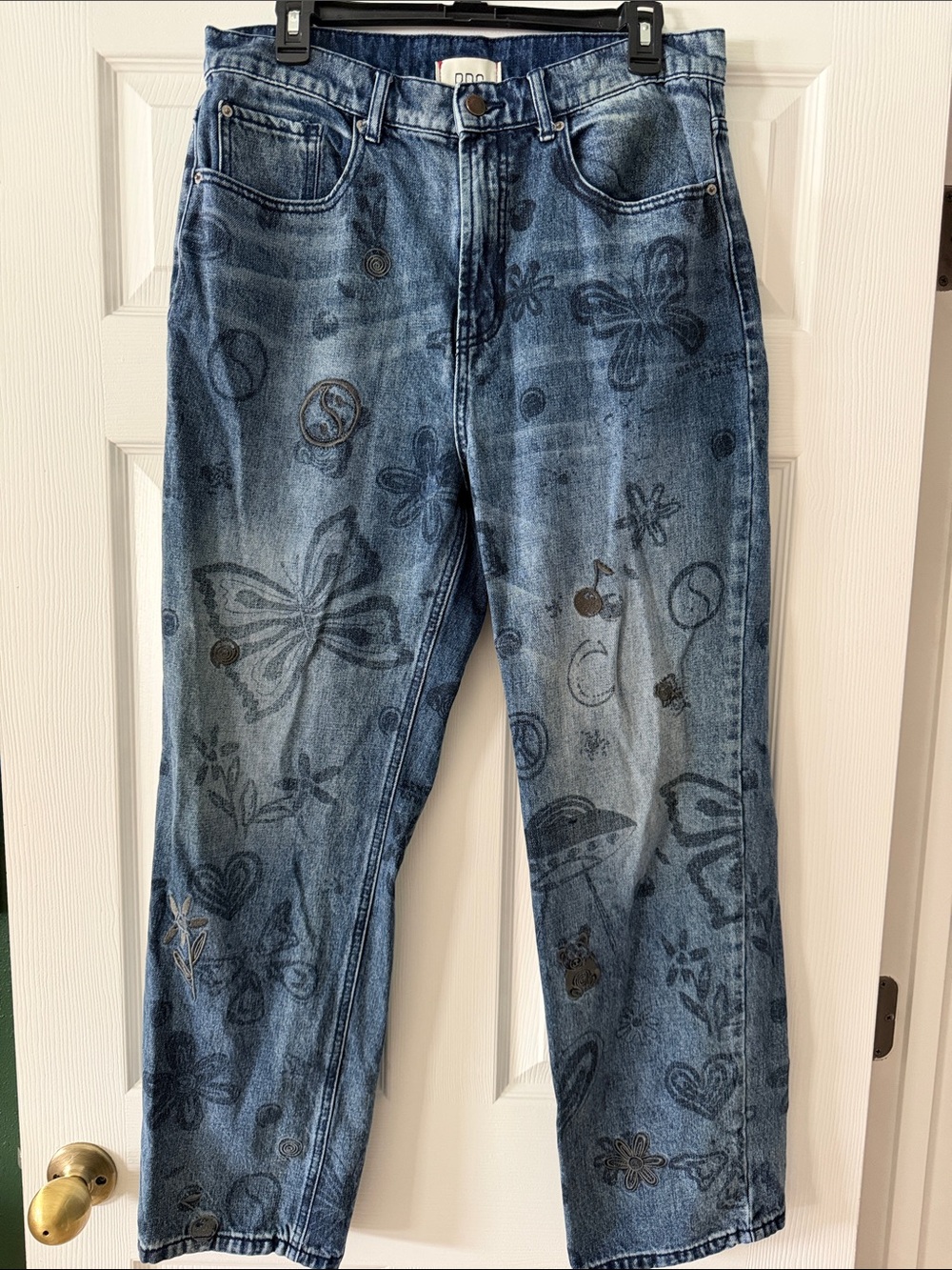 BDG Urban Outfitters Cowboy Jean Doodle Print Blue Graphic Denim